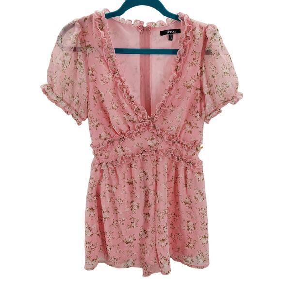 TRIXXI SZ S pink floral spring ruffle short sleeve romper NWT B88 - Picture 2 of 7